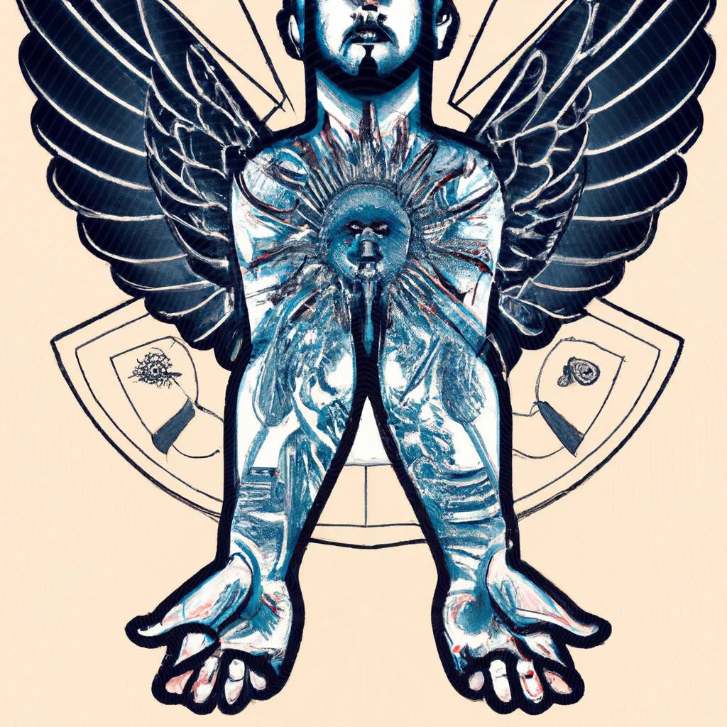 uma cena cinematográfica ilustrada de tatuagens do espirito santo