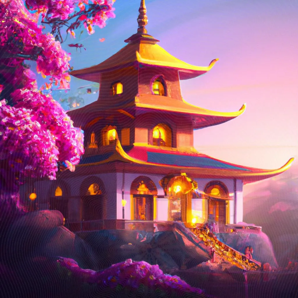 uma obra de arte ilustrativa de templo budista espirito santo