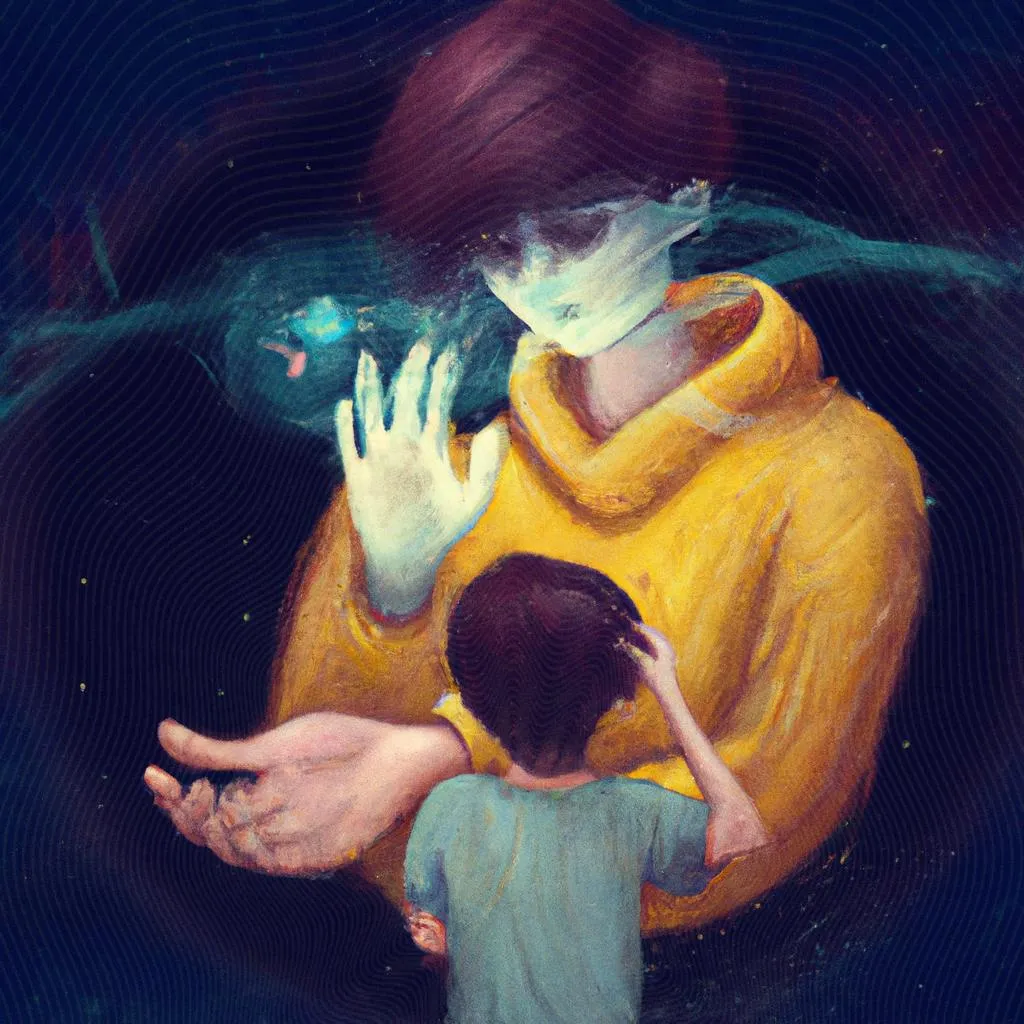 uma cena gráfica de filhos deficientes na visao espirita