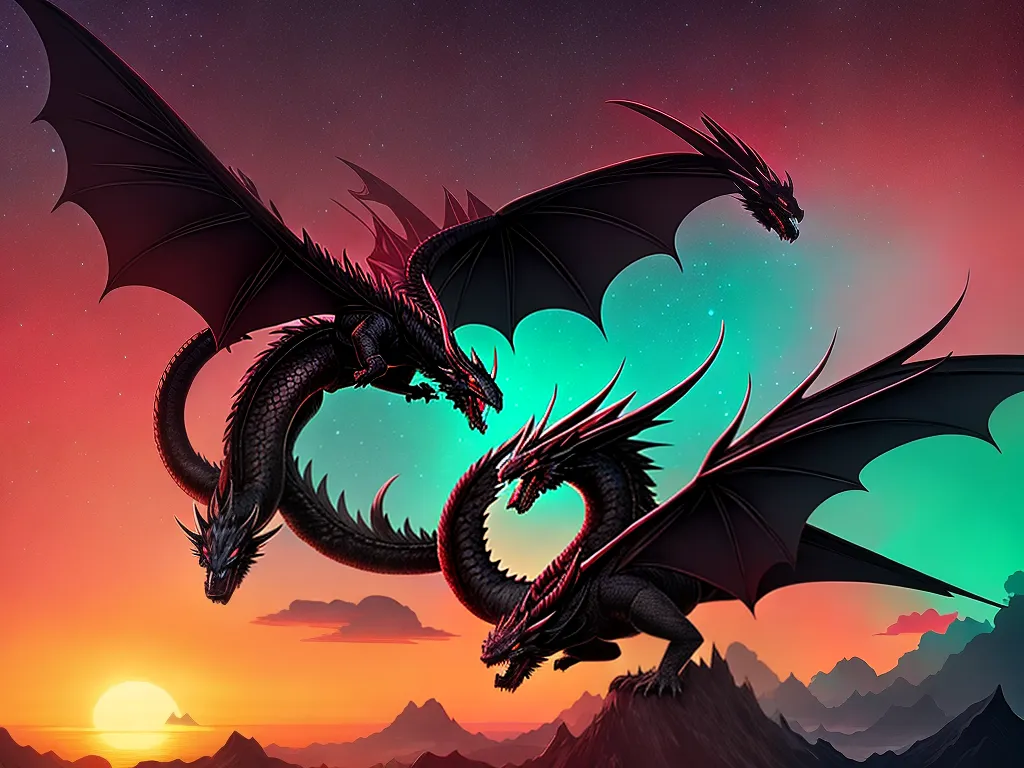 ilustracao sonhar com dragao preto vermelho chines komodo