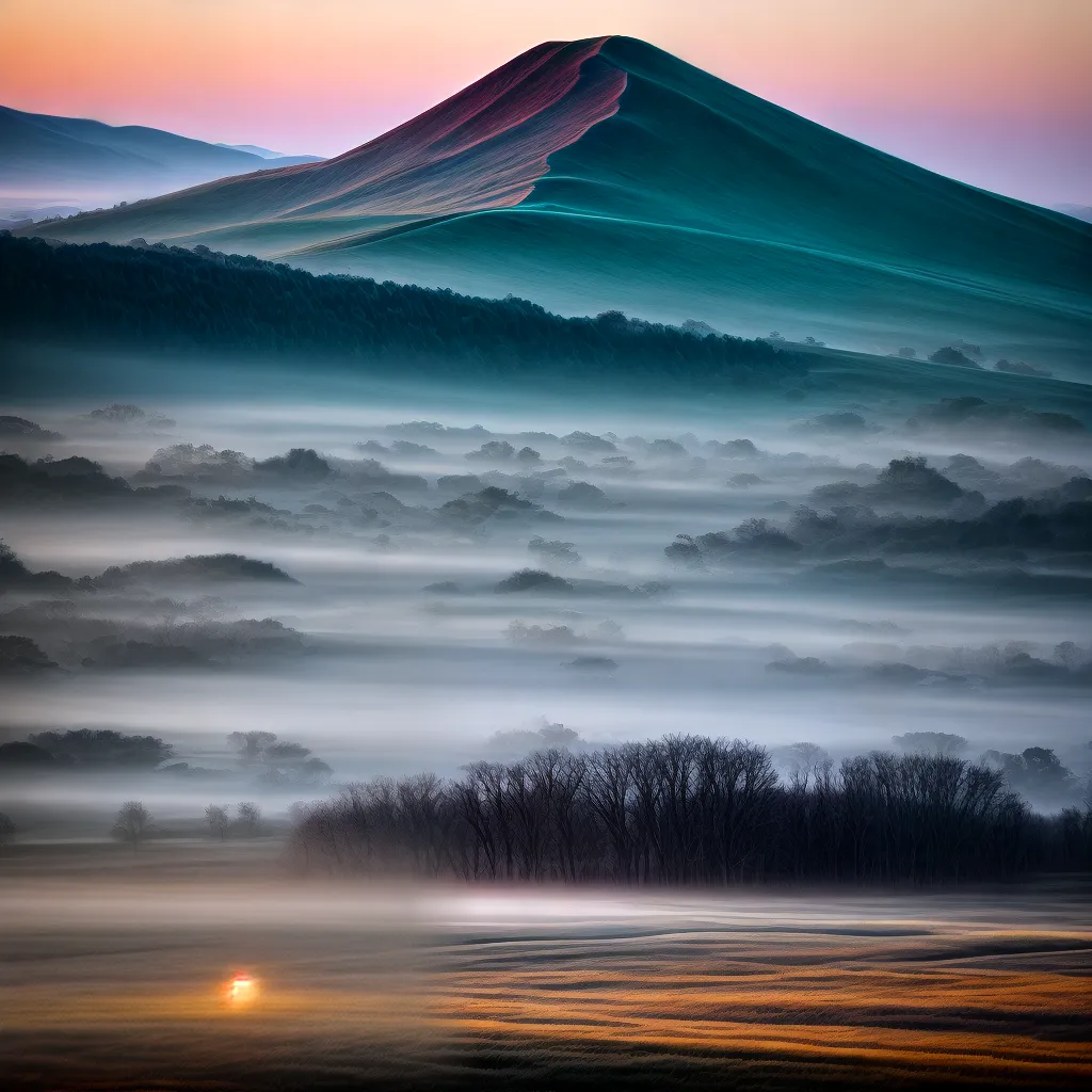 Fotos A photo of a person standing on top of a mountain peak with a breathtaking view of the surrounding landscape. The person is wearing hiking gear and has their arms raised in triumph
