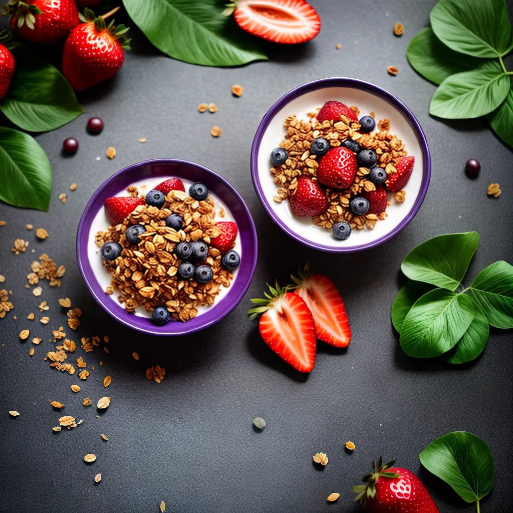 Fotos acai morango granola folhas verdes