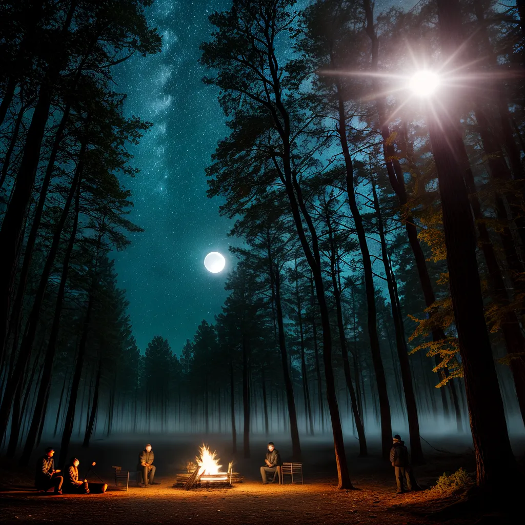 Desvendando os Gemidosos da Noite: O Que Significa Sonhar com Lamentos em Acampamentos? 3 Fotos acampamento floresta noite lua medo