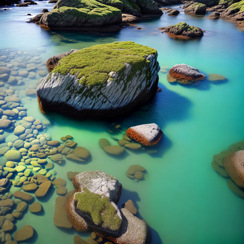 os Naturais: Água, Algas e Meio Ambiente 5 Fotos agua cristalina algas verdes rocha
