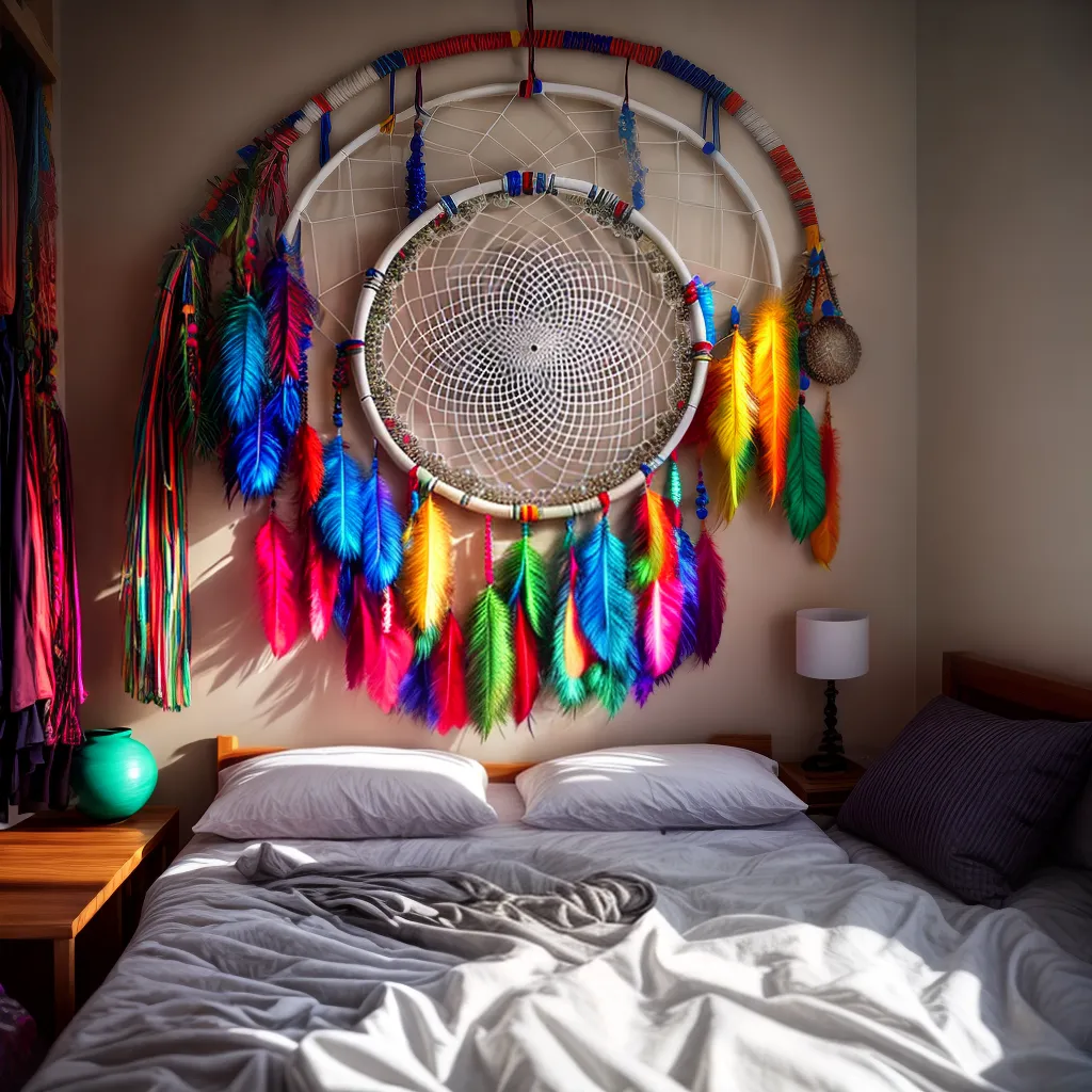 sonho: Descubra o que isso pode revelar sobre suas emoções! 2 Fotos apanhador sonhos cama penas coloridas 2