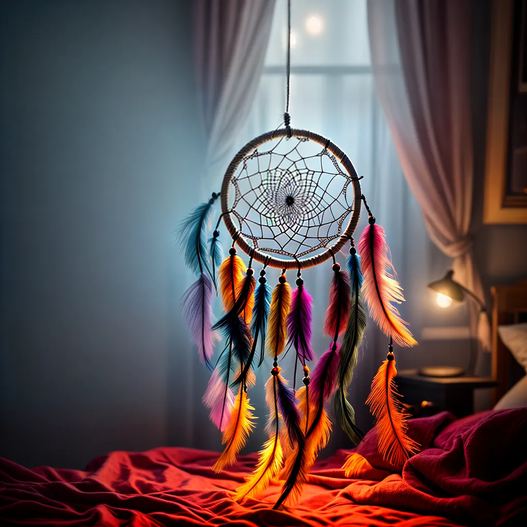 Fotos apanhador sonhos cama teia penas cores