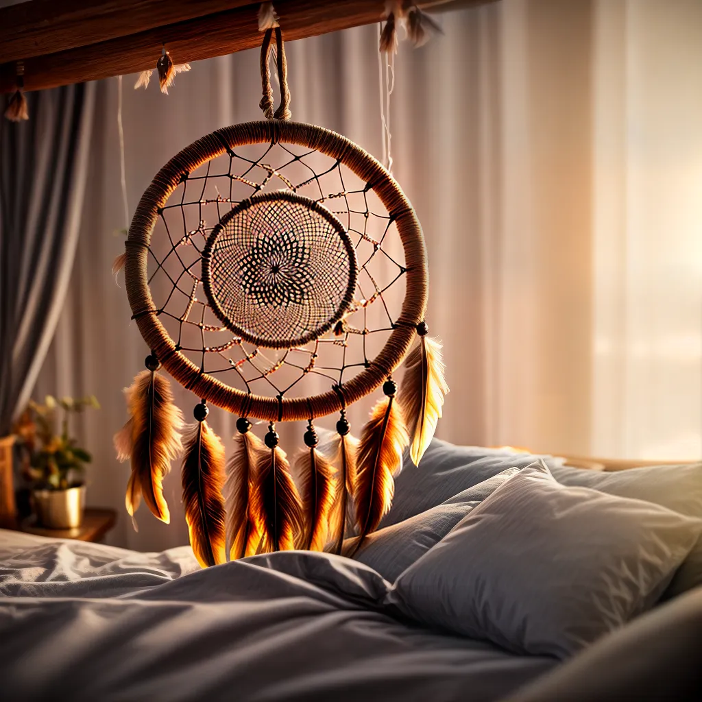Fotos apanhador sonhos penas beads cama 1