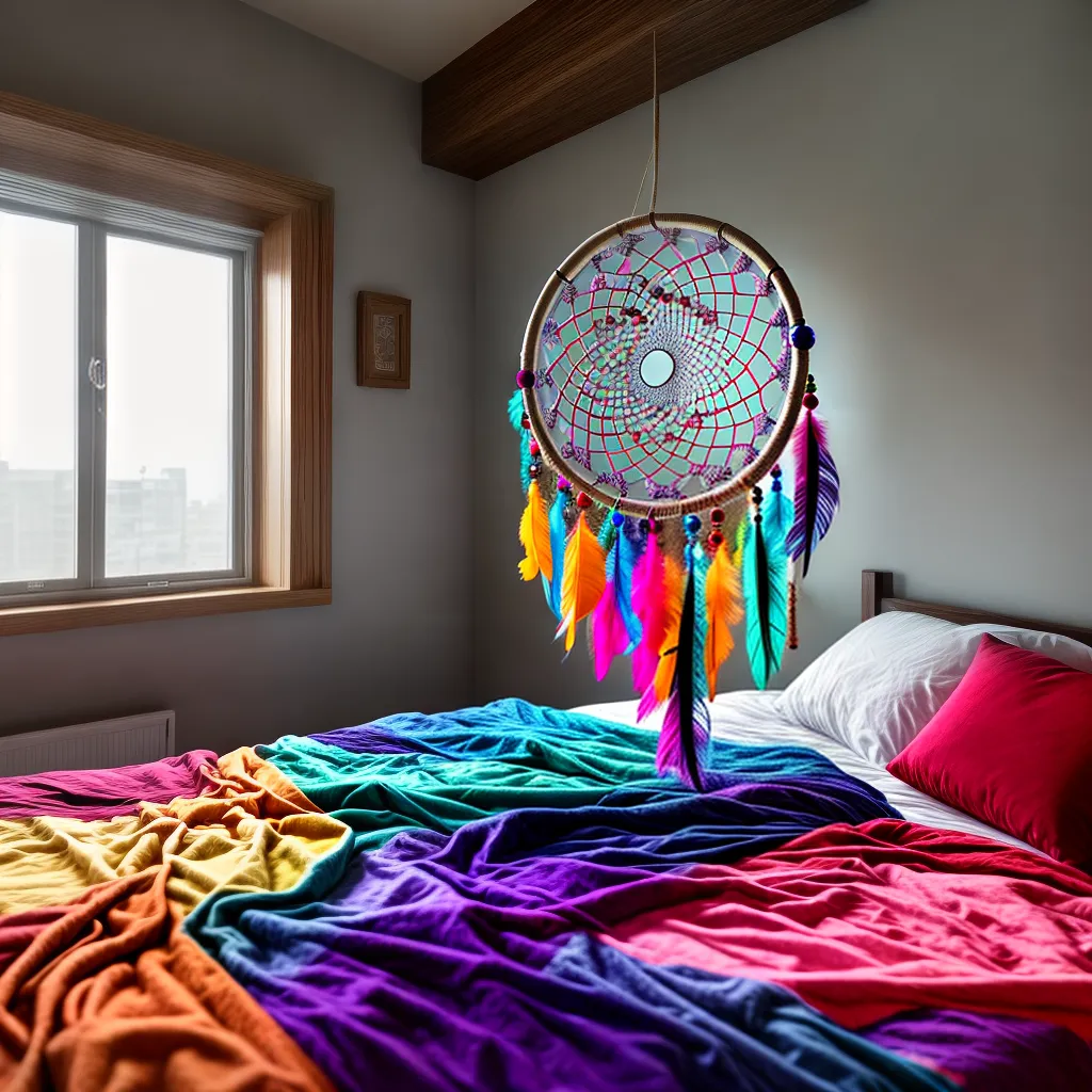 Fotos apanhador sonhos penas coloridas dormindo