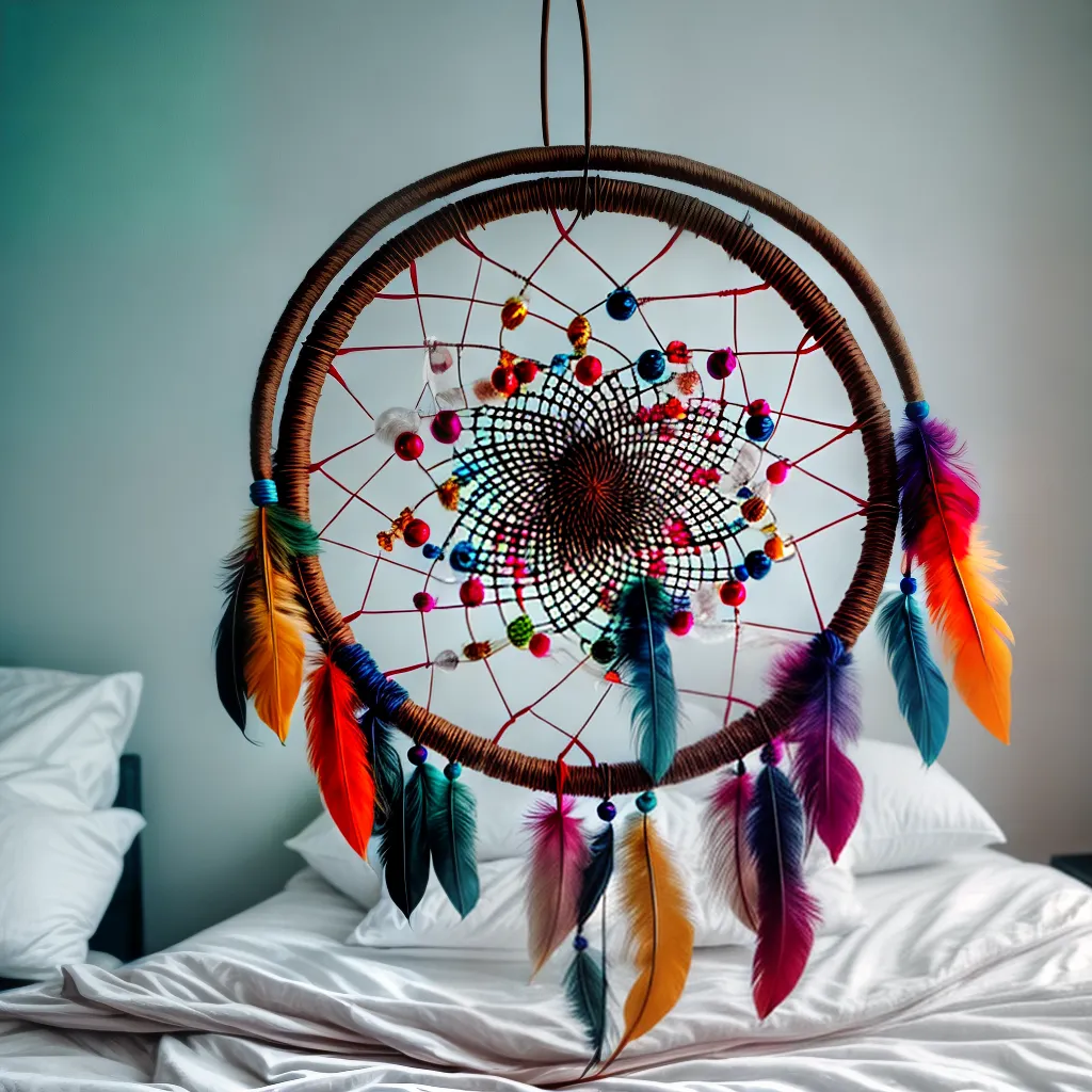Emoções Tocantes: Entenda o Significado dos Sonhos Mais Emocionantes 4 Fotos apanhador sonhos penas contas cama 12