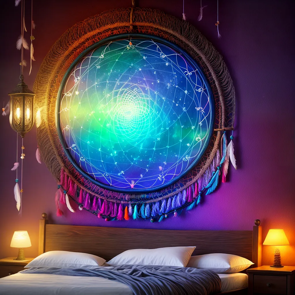 Fotos apanhador sonhos penas contas cama 2