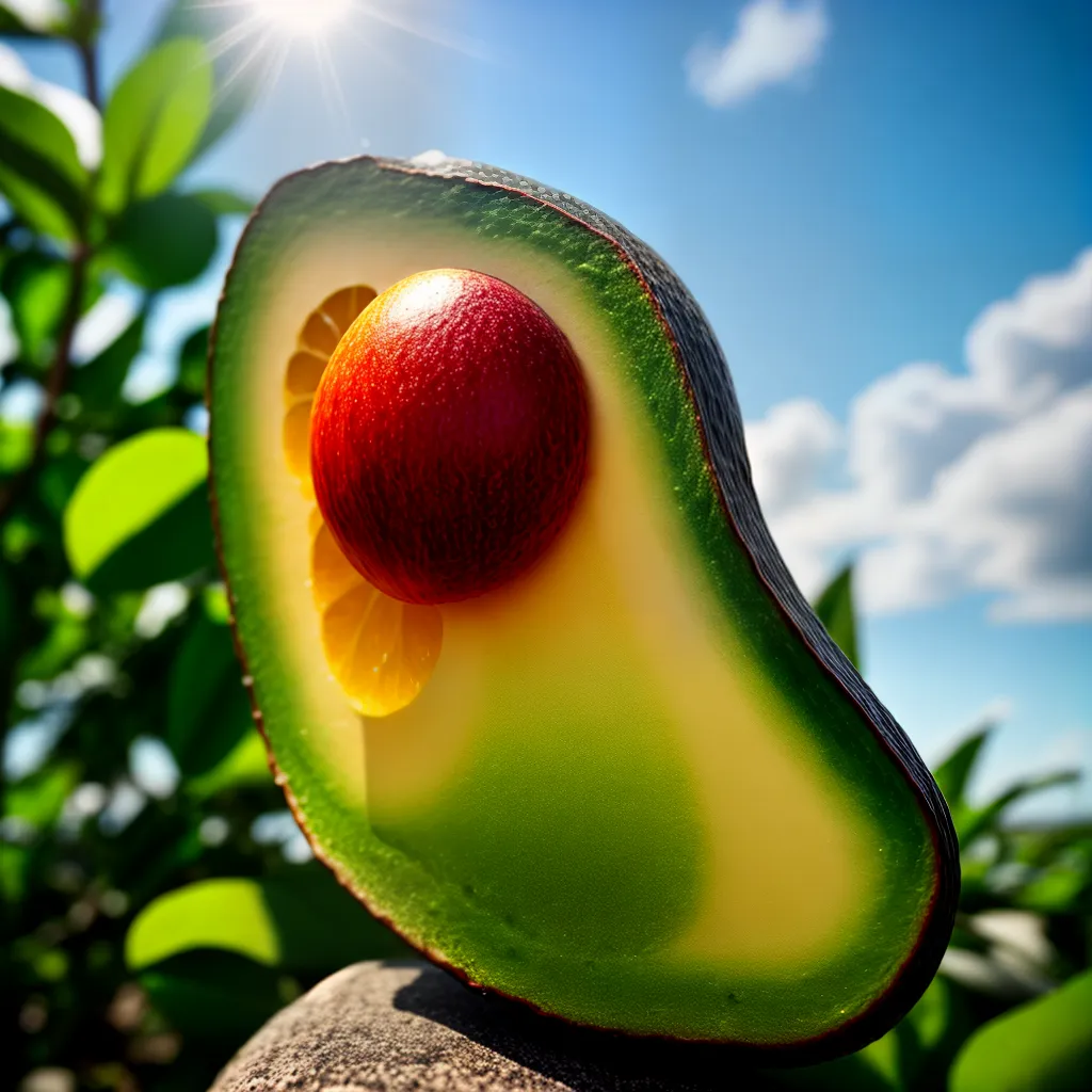Fotos avocado maduro cortado ceu nuvens transformacao