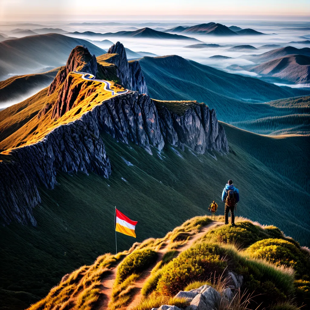 Fotos bandeira sucesso topo montanha paisagem