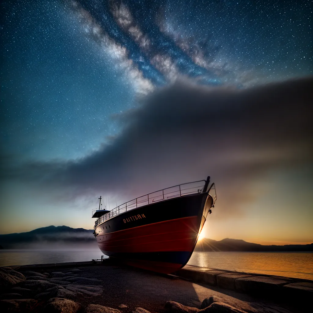 Boia: flutuando em águas desconhecidas nos sonhos 5 Fotos barco noturno montanhas nevoa luz