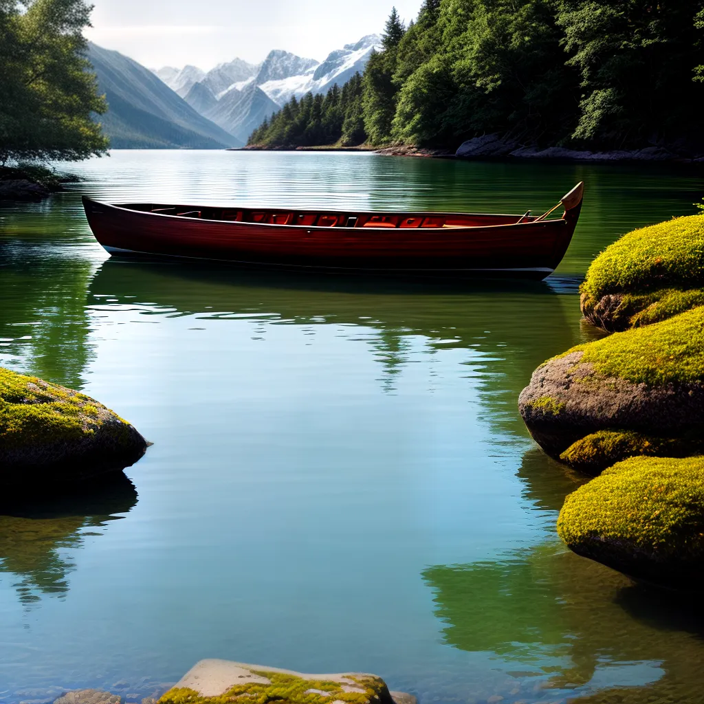Descubra o Significado dos Sonhos com Barcos. 4 Fotos barco sereno paisagem montanhas arvores