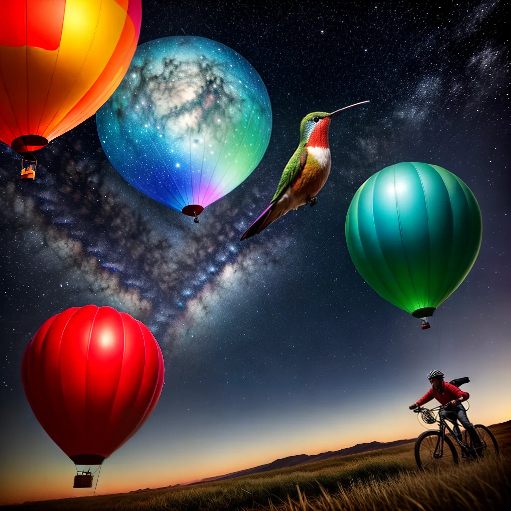 Desvendando os Mistérios dos Sonhos: Significado de Sonhar com Beija-flor e Balão em Uma Noite de Bicicleta (para um blog sobre espiritualidade) 2 Fotos beijaflor balao ciclista noite estrelada