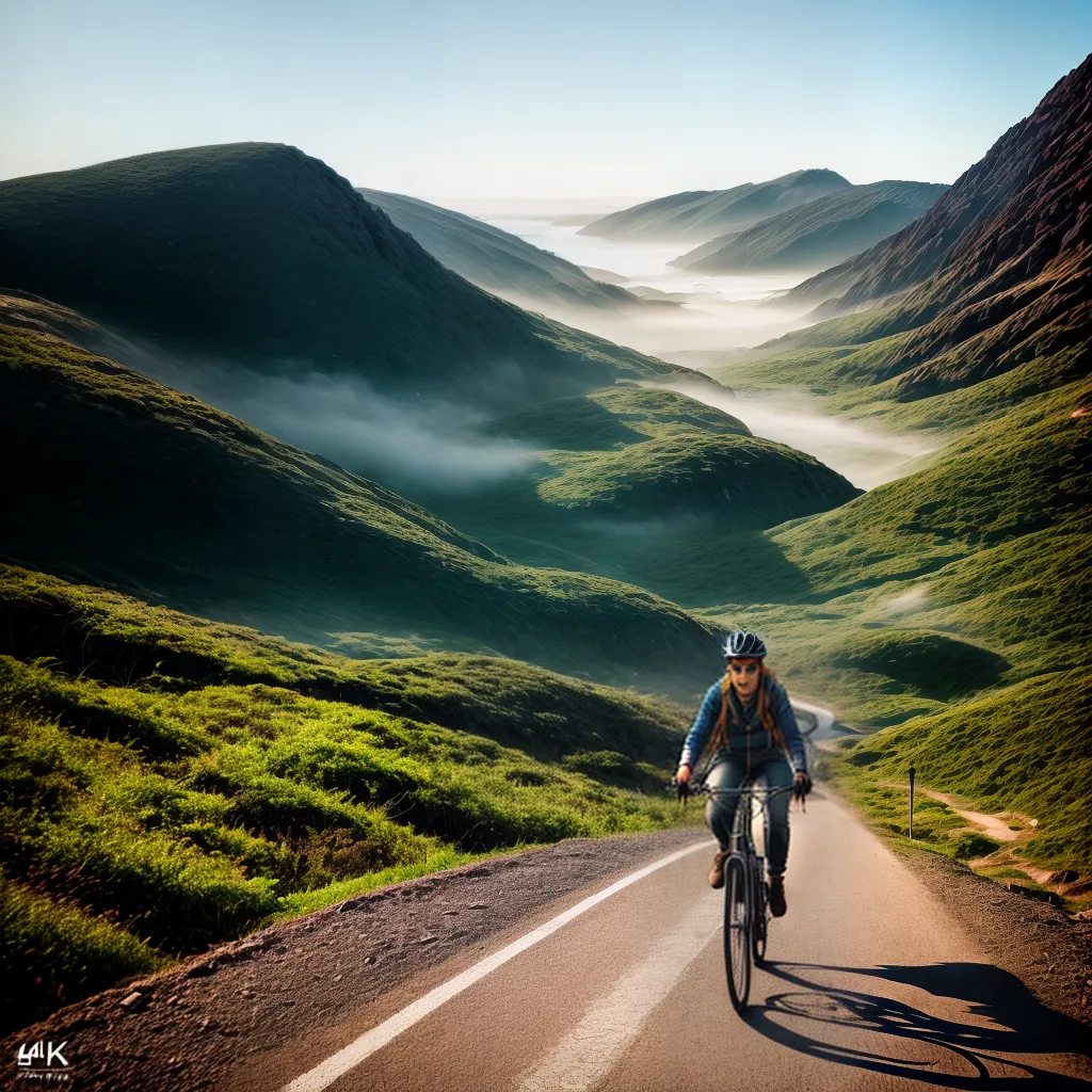 Título do blog: Descubra o significado de sonhar com bicicleta e sua relação com o turismo ecológico 3 Fotos bicicleta estrada montanhas lago ceu