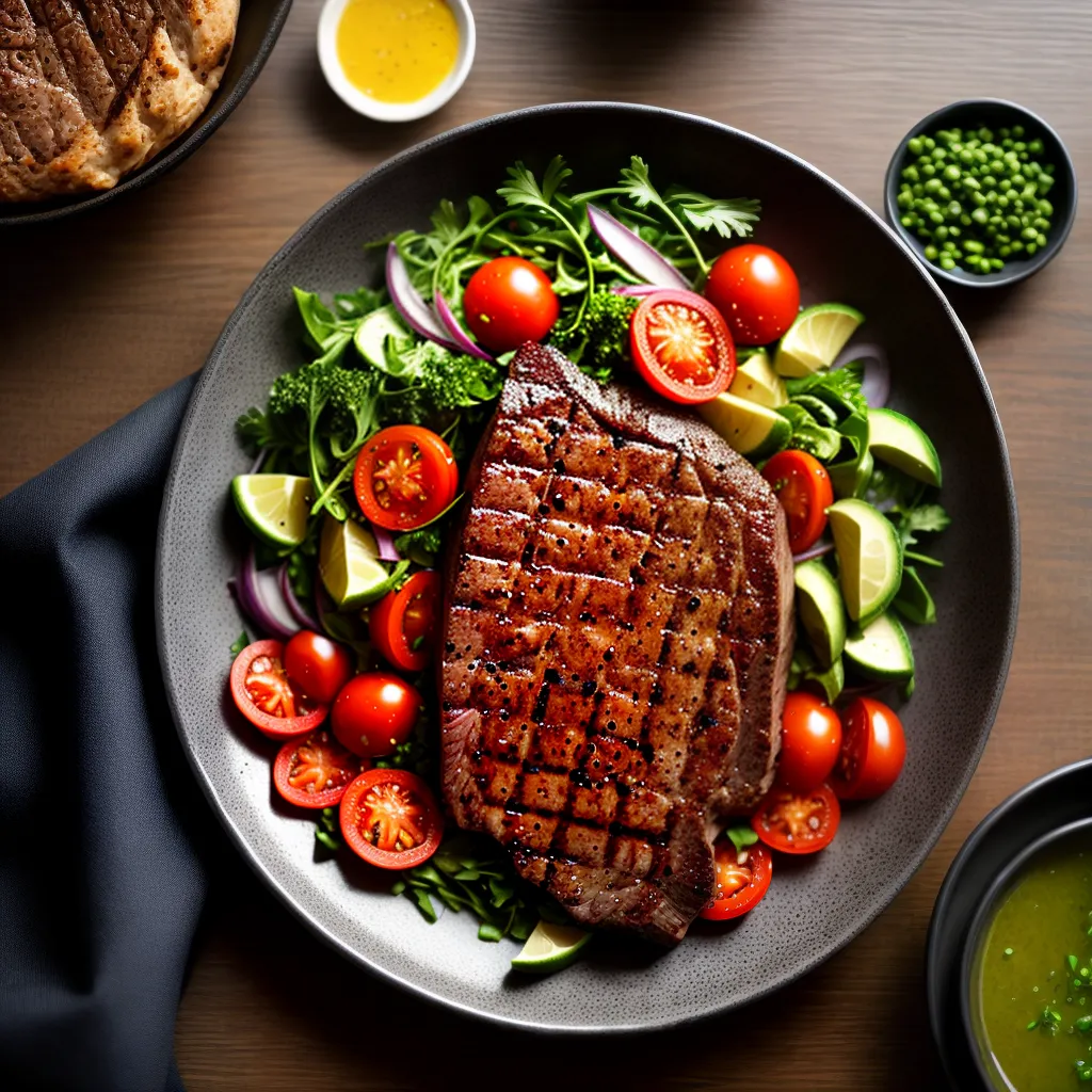 Fotos bife grelhado legumes frescos ervas