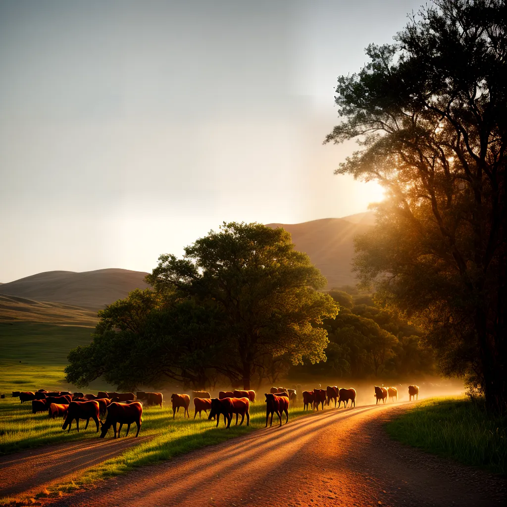 Rebanho na estrada: saiba o que significa sonhar com gado 2 Fotos bois paisagem pastoral poeira por do sol