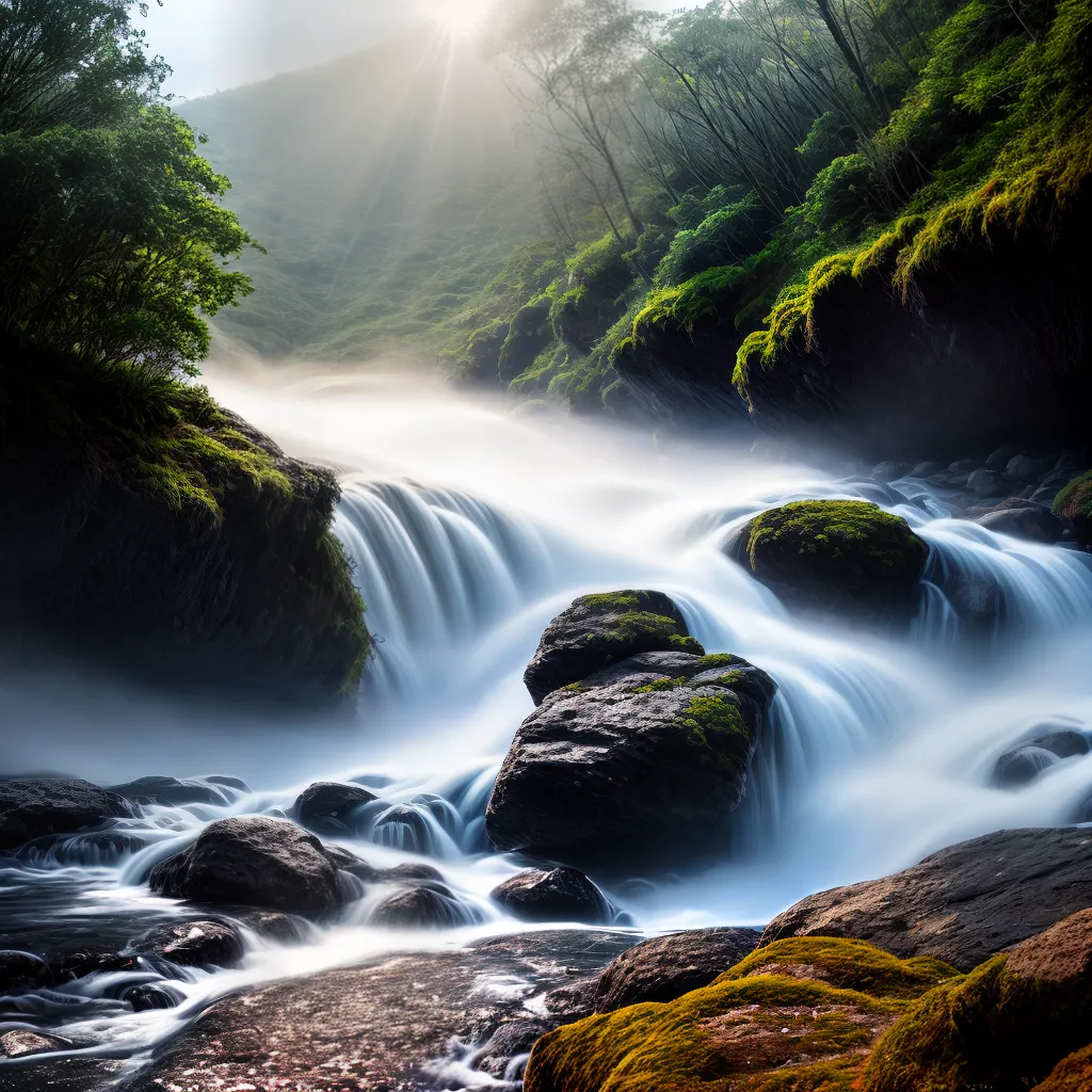 Fotos cachoeira floresta arcoiris montanhas neblina