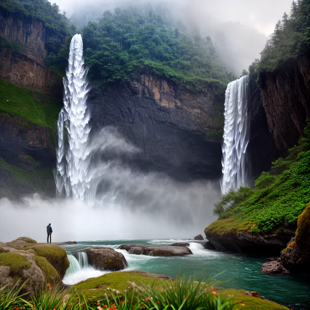 Fotos cachoeira poderosa pessoa contemplativa