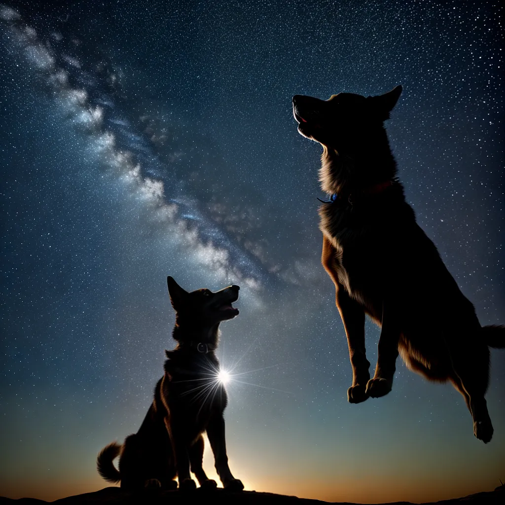 Fotos cachorro uivando lua noite estrelada
