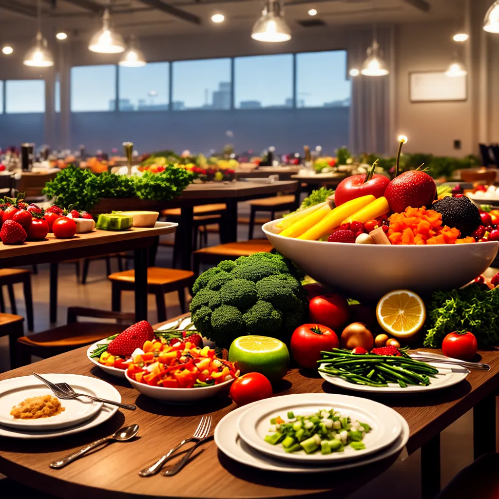 Fotos cafeteria colorida fartura frutas vegetais
