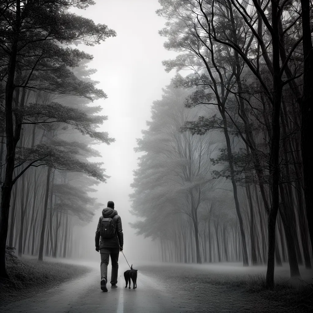 B. O que significa sonhar com cão: desvendando mistérios 5 Fotos caminhada cachorro floresta nevoeiro