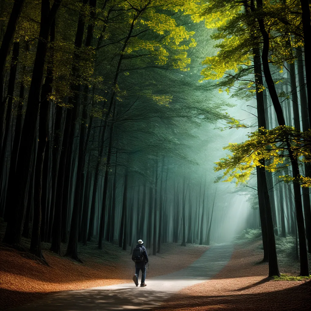 Descubra o significado de sonhar com luzes e caminhadas sem rumo. 5 Fotos caminhada floresta luzes esperanca