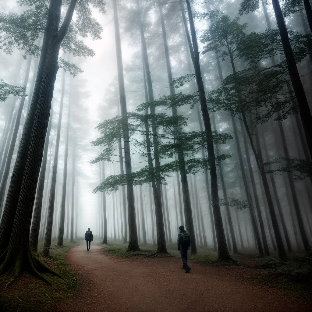 Fotos caminhada floresta nevoeiro criaturas fantasia