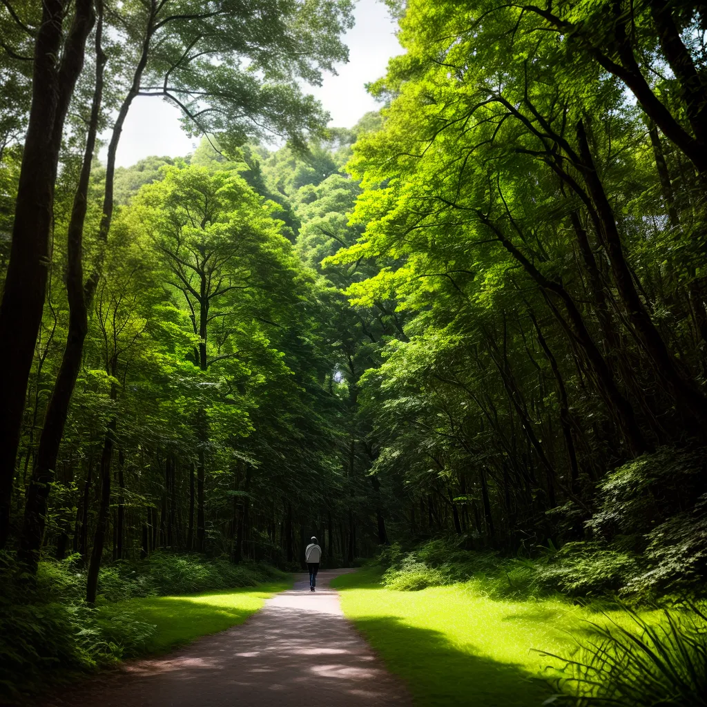 Trilhando a Felicidade: O que Significa Sonhar com Caminhada na Natureza? 3 Fotos caminhada floresta verde sol serenidade
