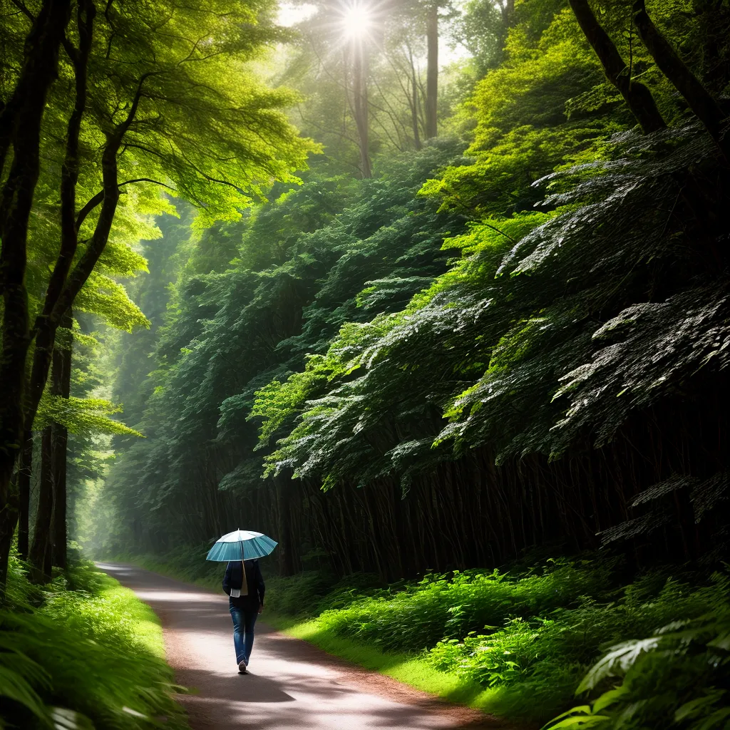 Trilhando a Felicidade: O que Significa Sonhar com Caminhada na Natureza? 2 Fotos caminhada floresta verde sol tranquilidade