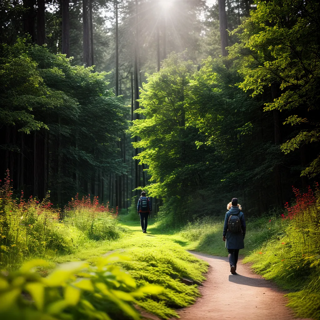 Trilhando a Felicidade: O que Significa Sonhar com Caminhada na Natureza? 5 Fotos caminhada trilha floresta sol sombra