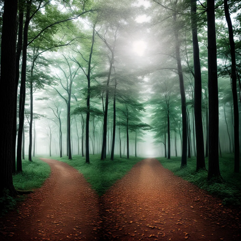 Divisão em dois caminhos dos sonhos: o que significa essa bifurcação no seu sono? 3 Fotos caminho flores sol ou floresta sombria