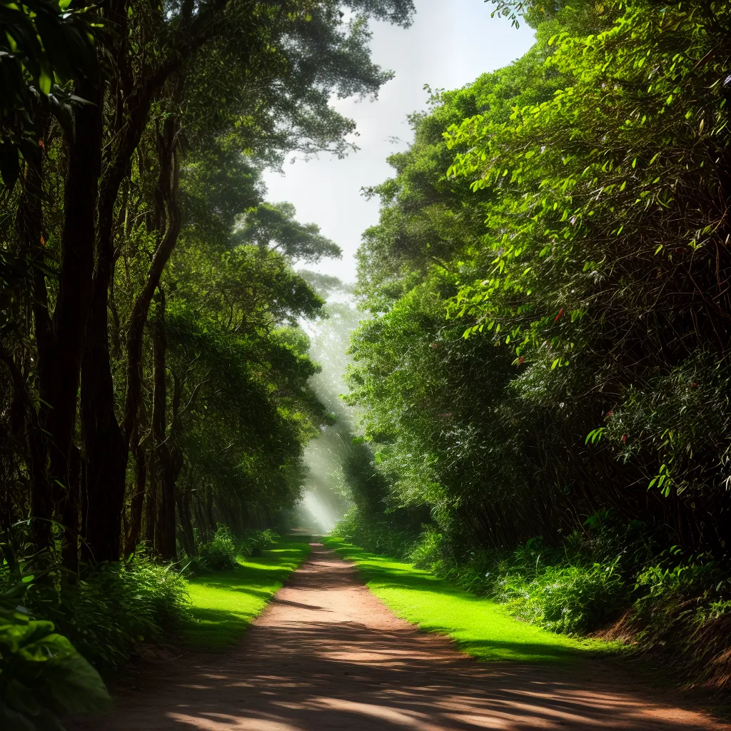 Saiba o Significado de Sonhar com Macadâmia e Trilhas. 5 Fotos caminho floresta raios sol macadamia paz