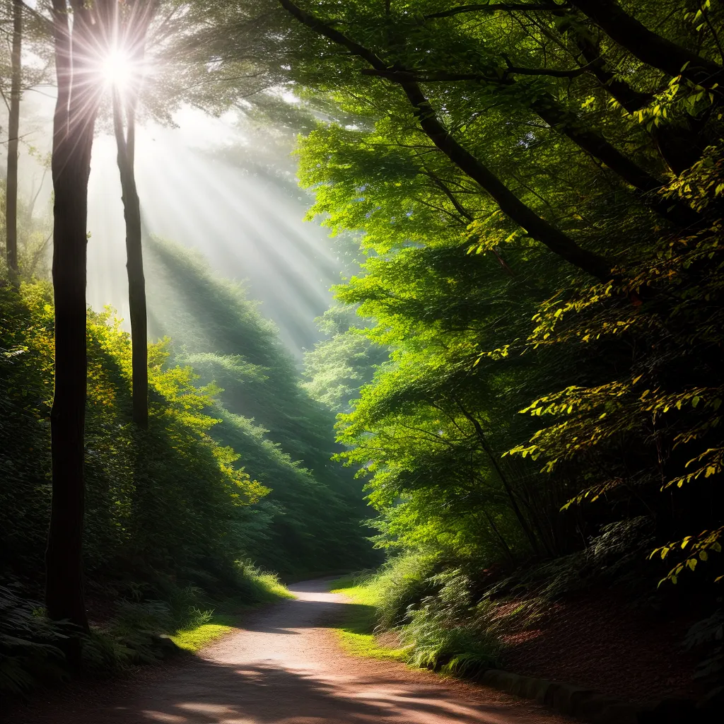 Navegando Pelo Significado de Sonhar com um Caminho Sinuoso 5 Fotos caminho floresta raios sol