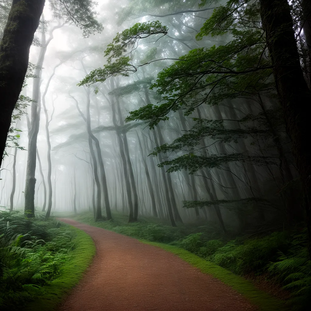 Fotos caminho misterioso floresta nevoa sonhos