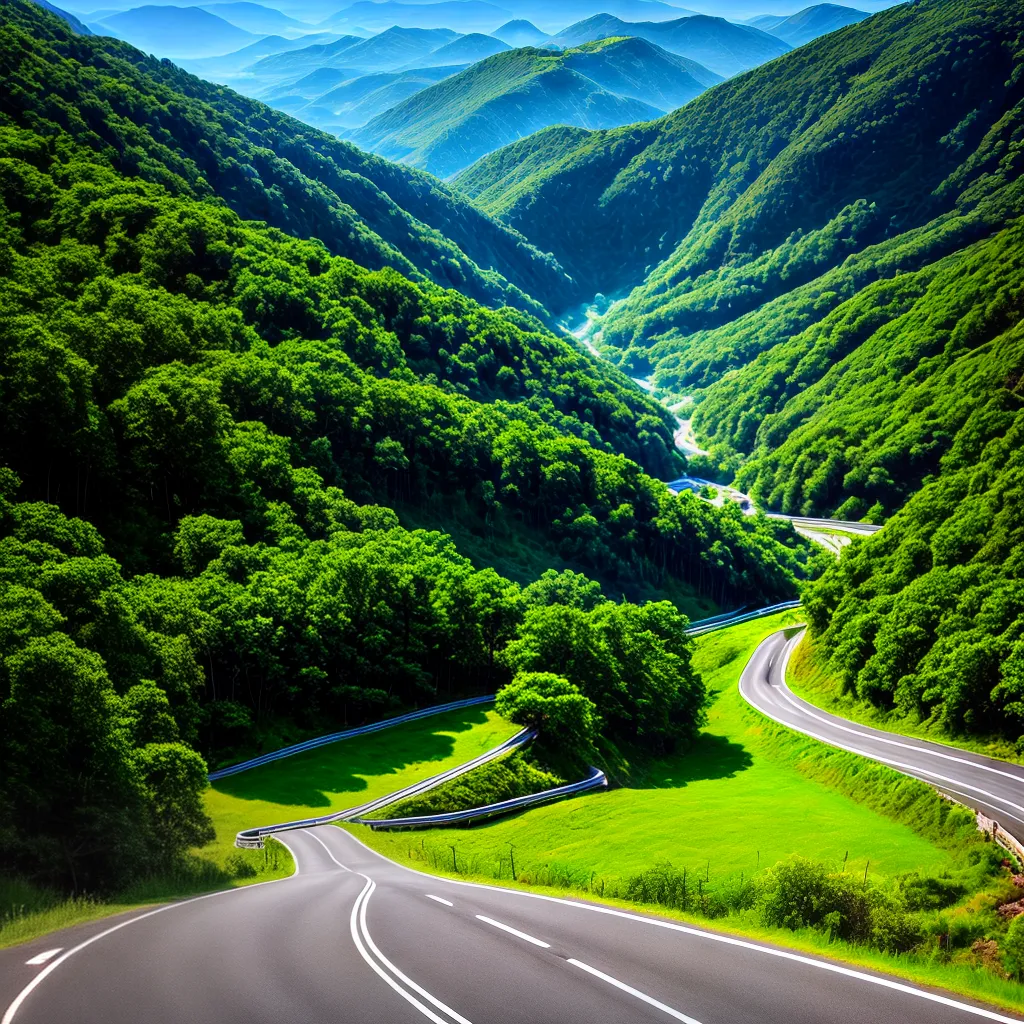 Qual é o significado de sonhar com Curvas? 3 Fotos caminho montanha curvas paisagem ceu azul