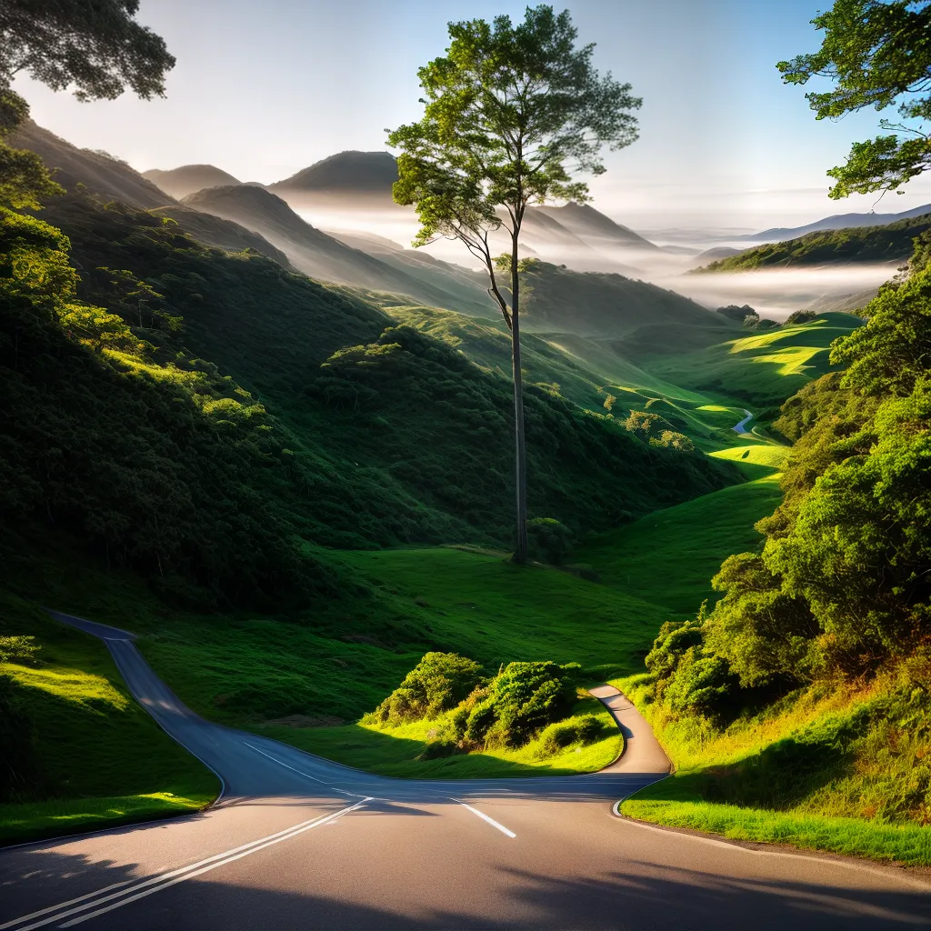 Meandro dos Sonhos: O Caminho na Curva Sinuosa da Vida 3 Fotos caminho verde luz futuro