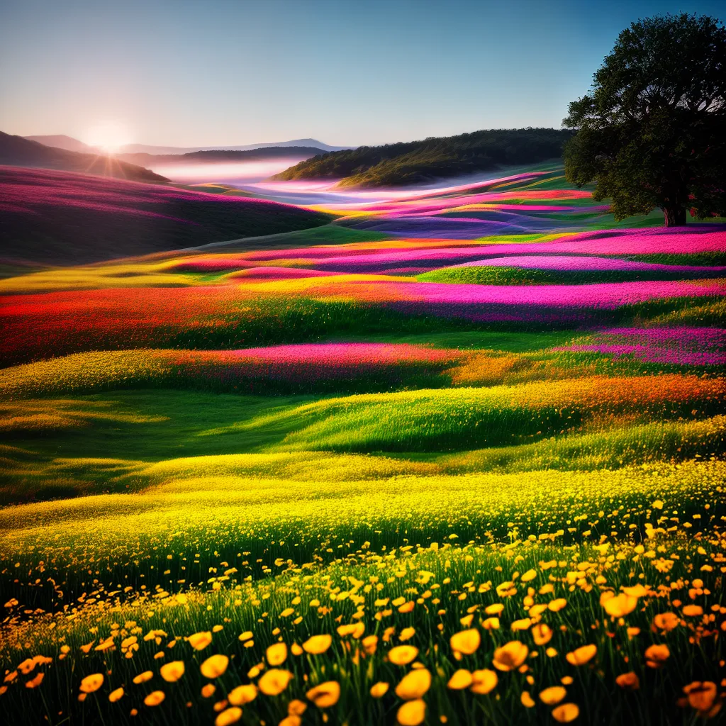 Fotos campo flores vibrantes horizonte paz