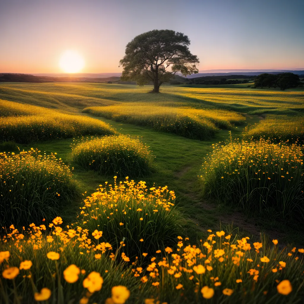 Fotos campo por do sol flores natureza