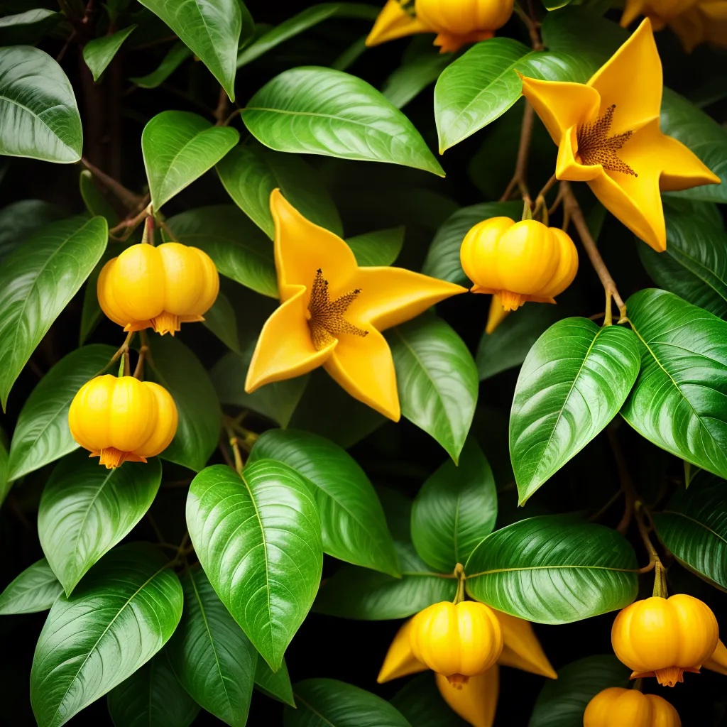 Fotos carambola amarela folhas verdes
