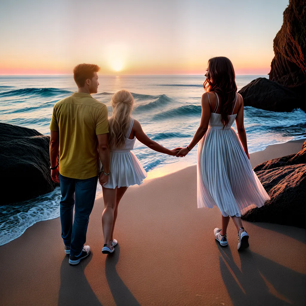 Fotos casal andando praia por do sol
