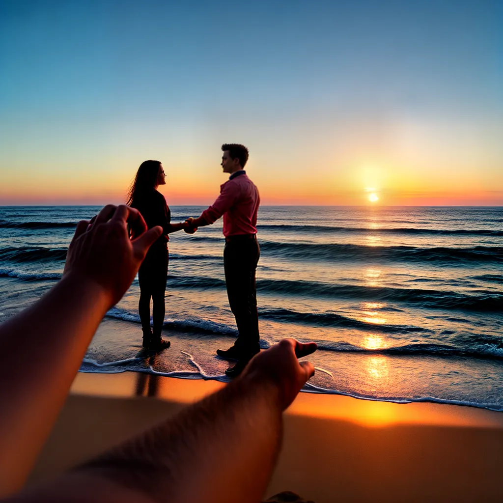 Fotos casal anel por do sol oceano