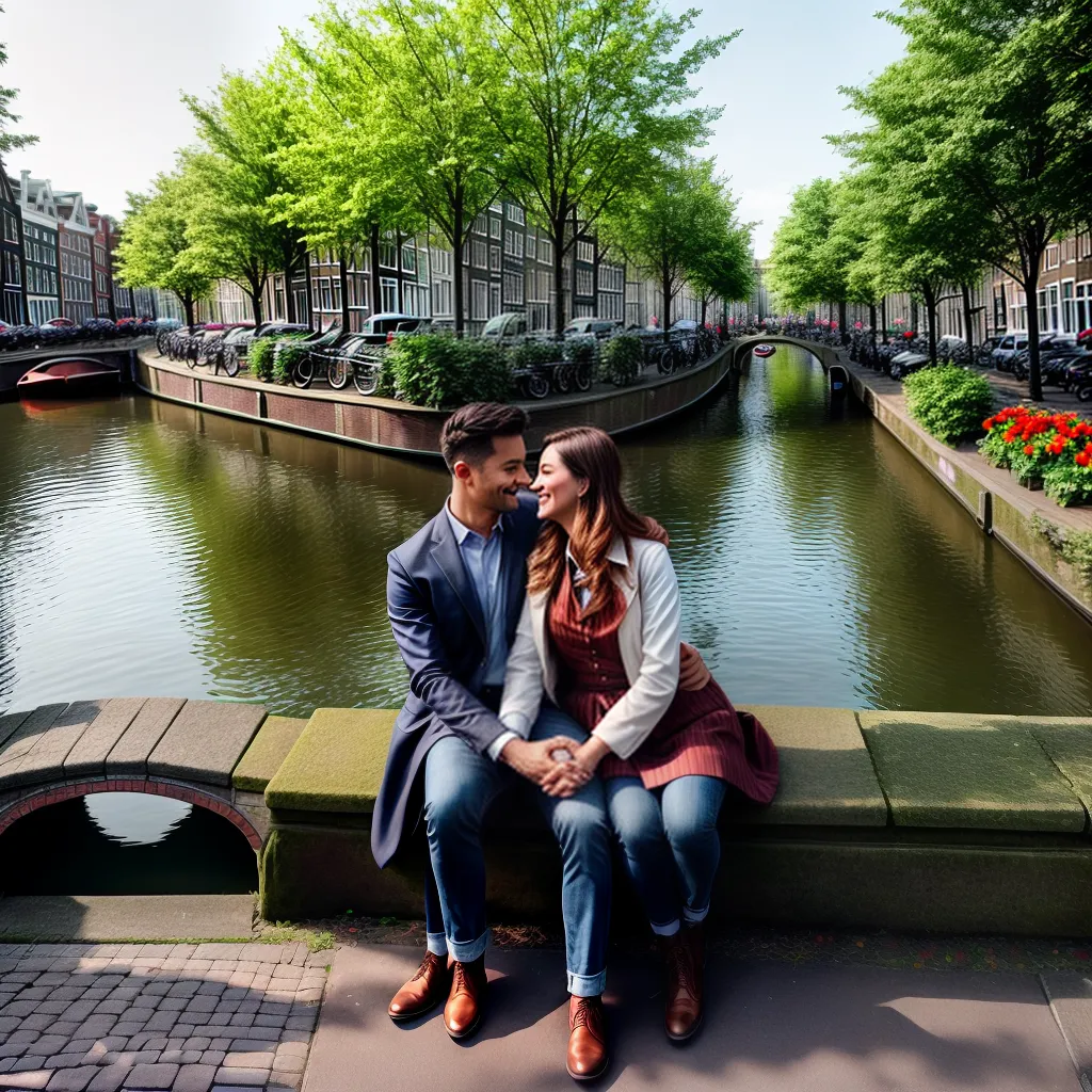 Fotos casal banco amsterda tulipas amor