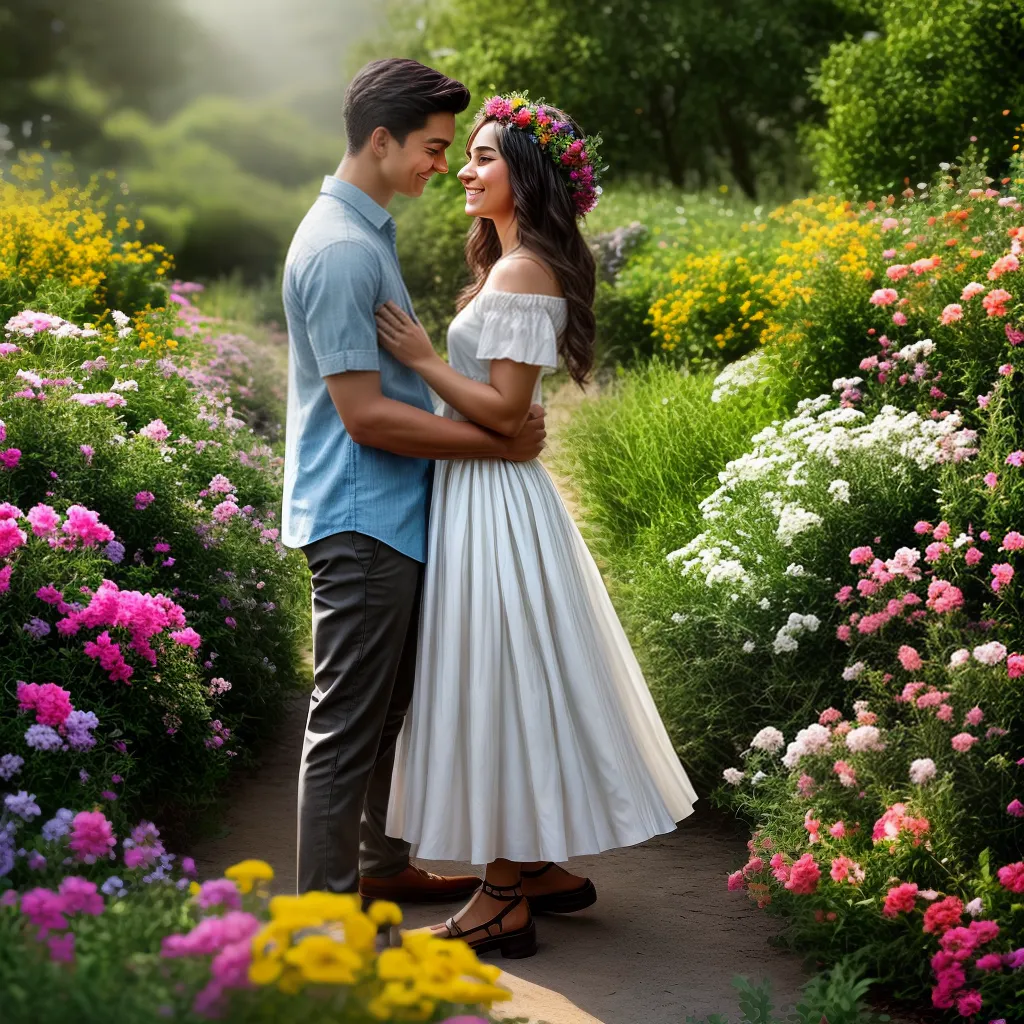 Jardins Floridos e Jovens Jeitosos: Decifrando Sonhos de Romance e Beleza Natural 4 Fotos casal jardim flores amor