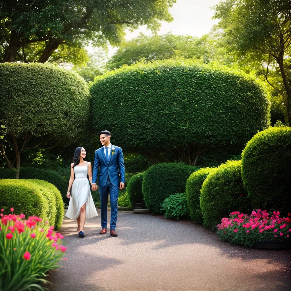 Jardins Floridos e Jovens Jeitosos: Decifrando Sonhos de Romance e Beleza Natural 2 Fotos casal jardim por do sol amor natureza