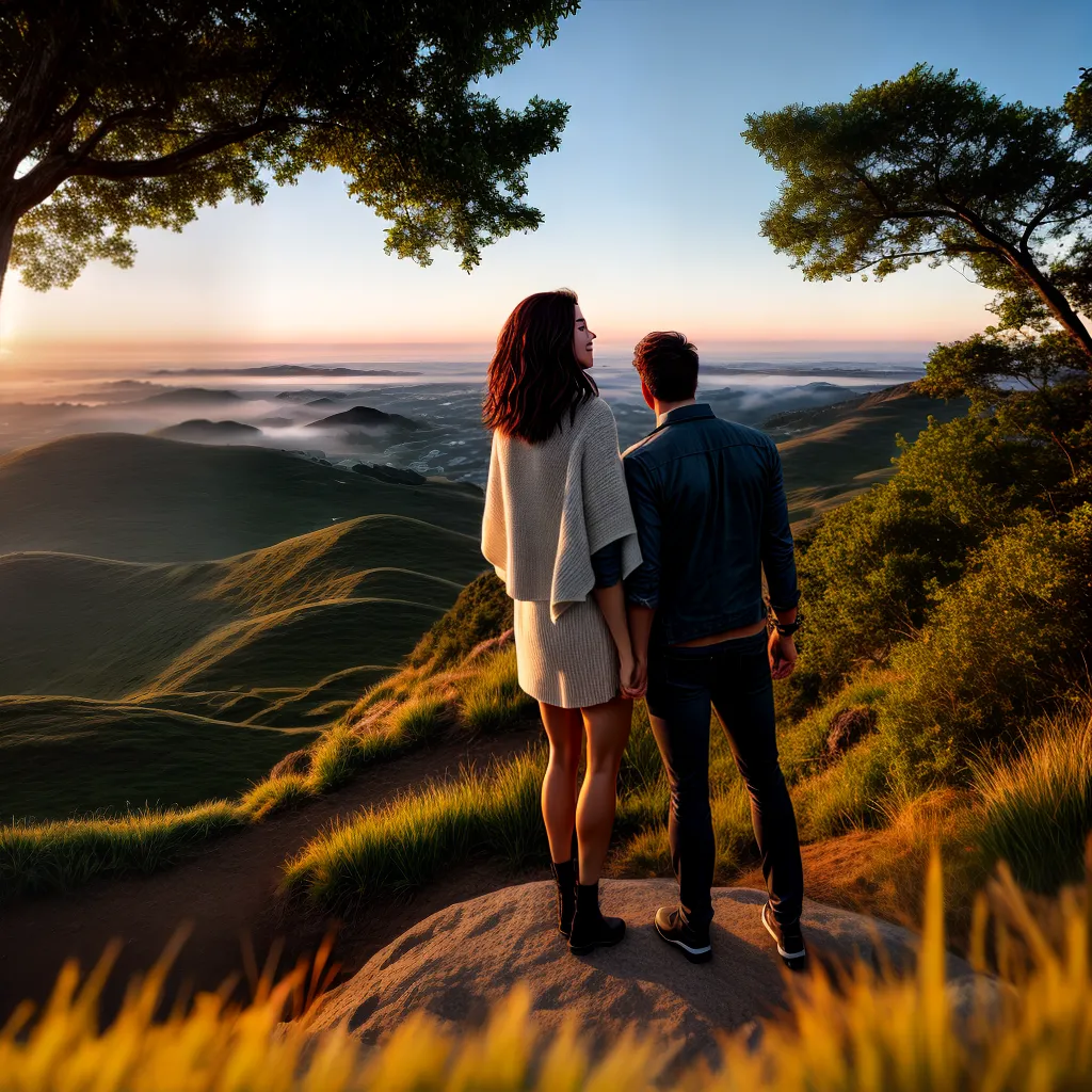 Fotos casal paisagem cidade por do sol