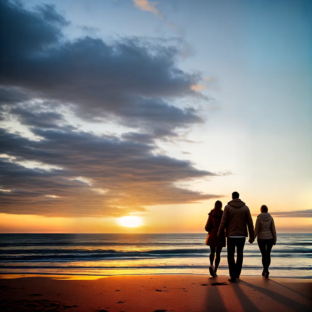 Fotos casal passeio por do sol praia 1