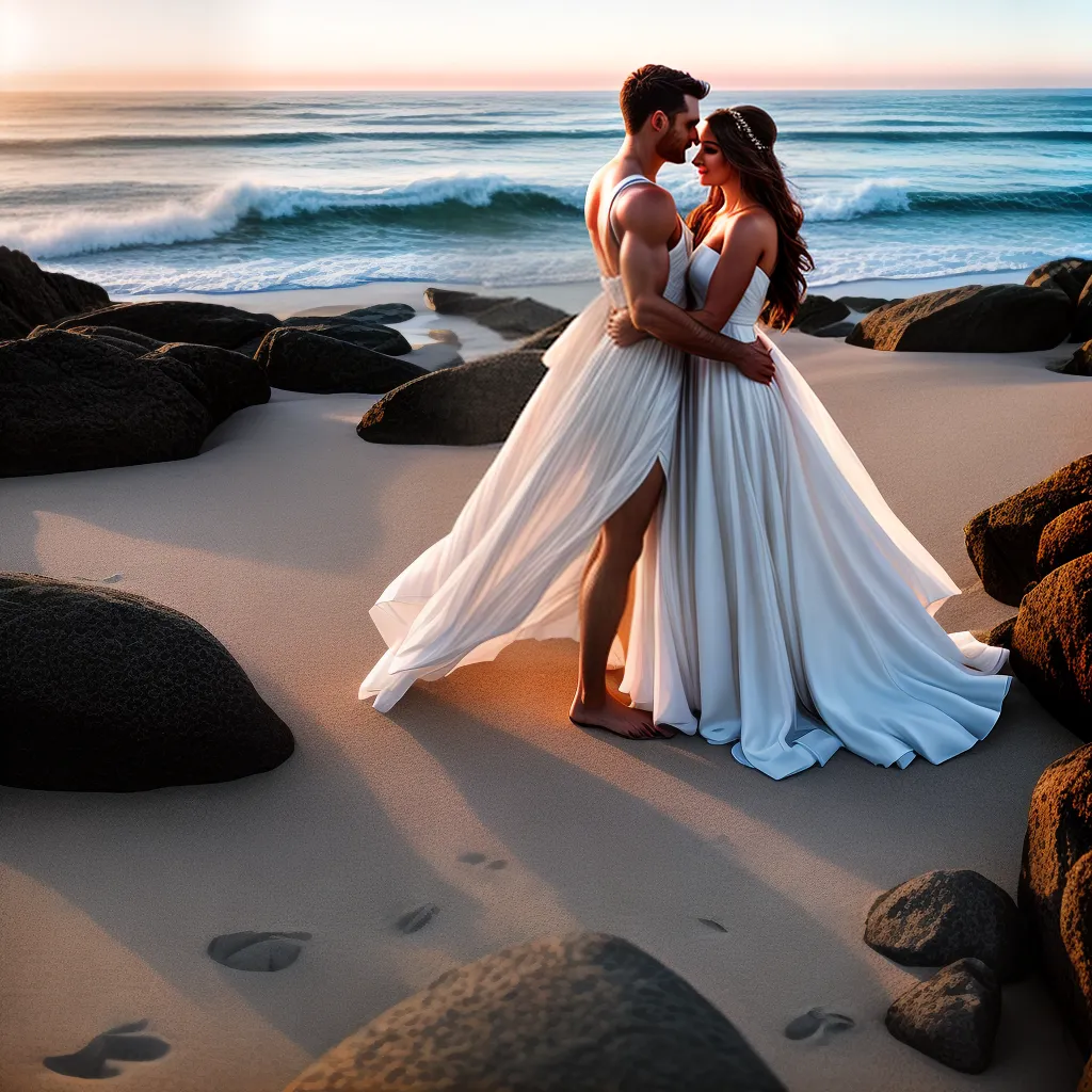 Fotos casal praia por do sol vestido noivo