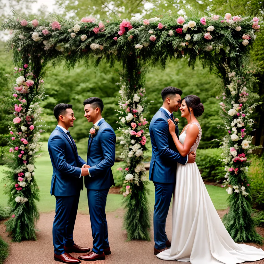Fotos casamento arco flores noivos amor